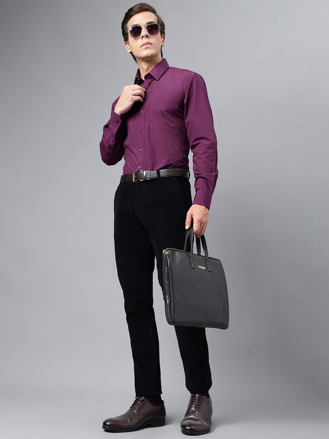 Hancock Men Purple Slim Fit Solid Formal Shirt