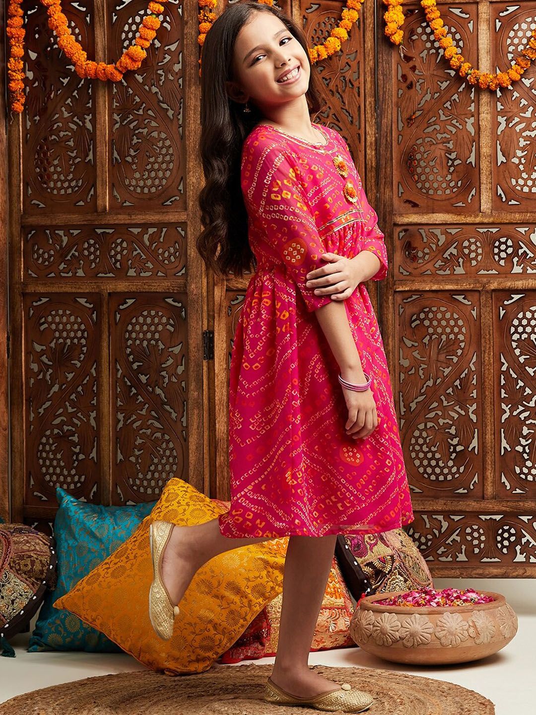 pspeaches Girls Printed Fit & Flare Georgette Ethnic Dress