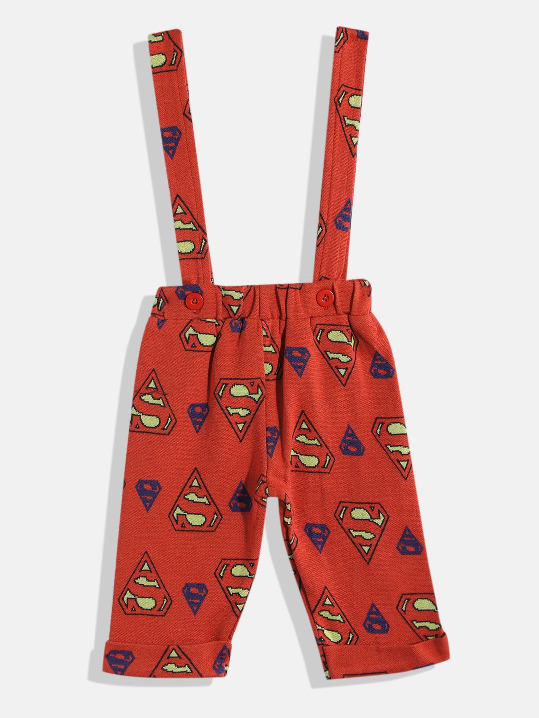 Moms Love Infant Boys Pure Cotton Superman Printed Dungarees with Solid Bow Tie Shirt