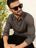 Thomas Scott Men Smart Self Design Polo Full Sleeves T-shirt