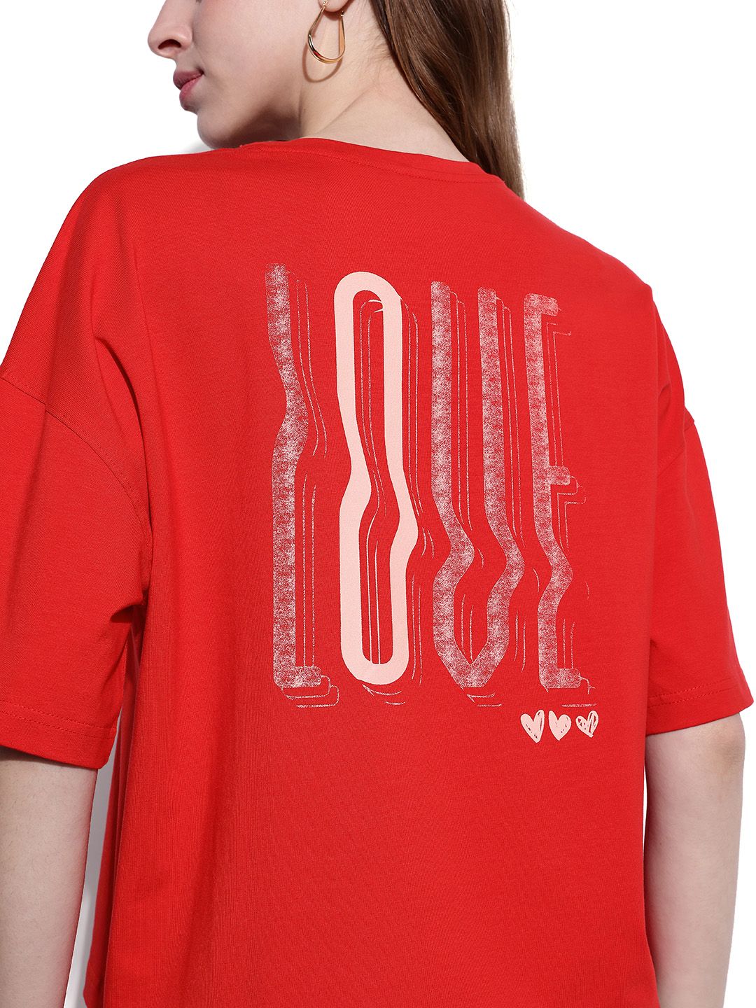 DressBerry Cherry Red Hearts Scribble Oversized T-shirt