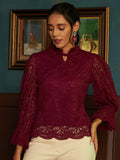 Athena Burgundy Tie-Up Neck Lace Top