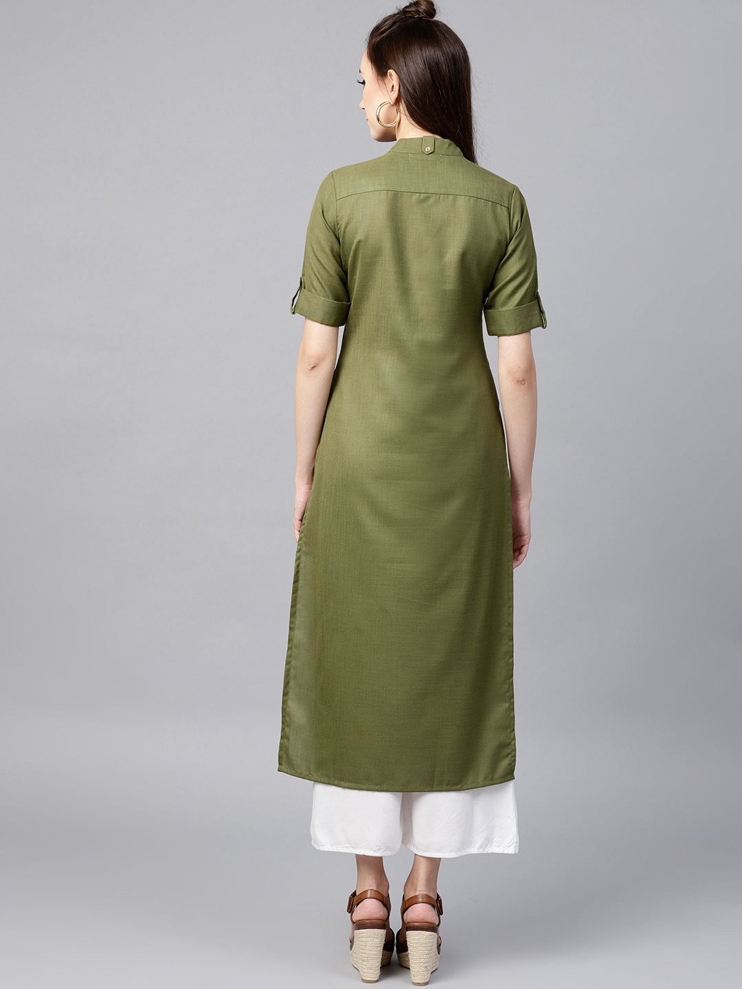 Gerua By Libas Women Olive Green Solid Straight Kurta