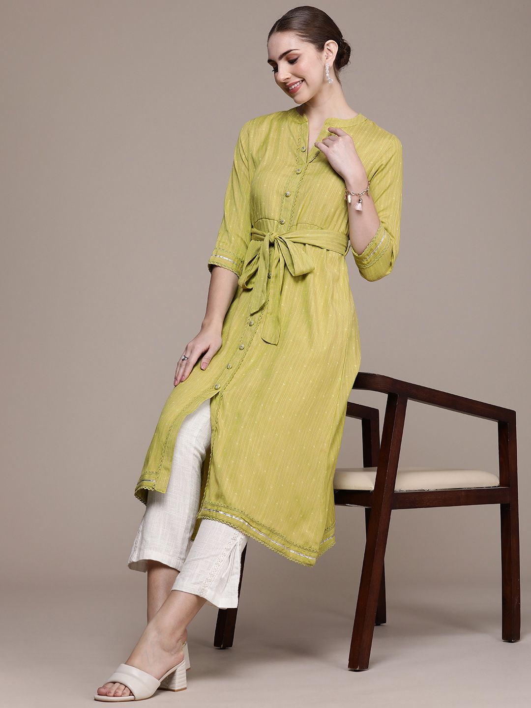 Anouk Women Woven Design Gotta Patti Dobby A-Line Kurta