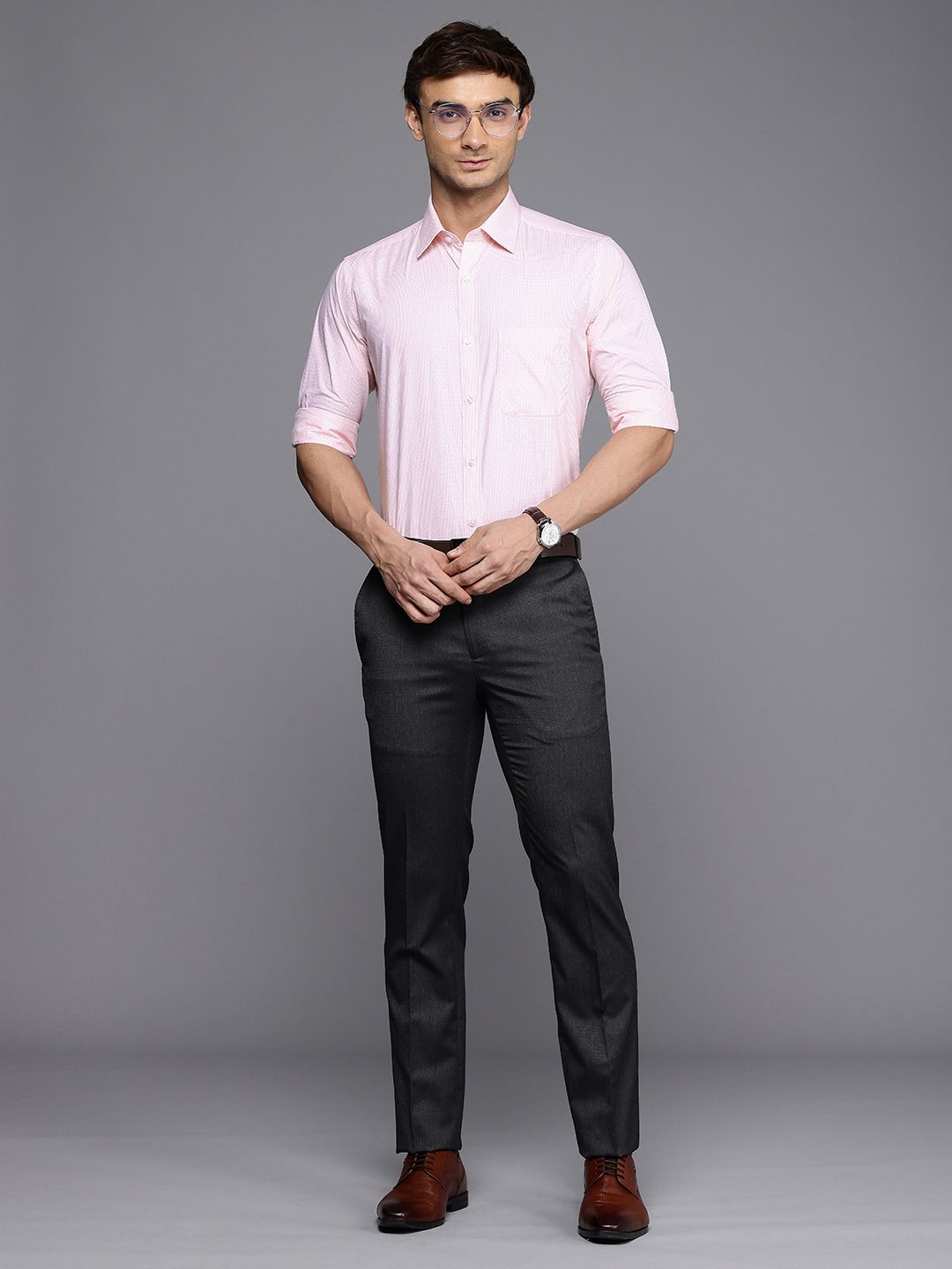 Raymond Slim Fit Micro Checks Opaque Pure Cotton Formal Shirt