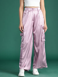 DressBerry Women Satin Finish Cargo Style Pleated Trousers