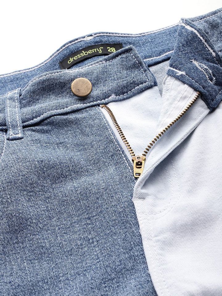 DressBerry Women Straight Fit Colourblocked Panaeled Straight Fit Stretchable Jeans