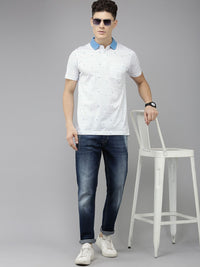 Park Avenue Checked & Geometric Printed Polo Collar Pure Cotton Slim Fit T-shirt