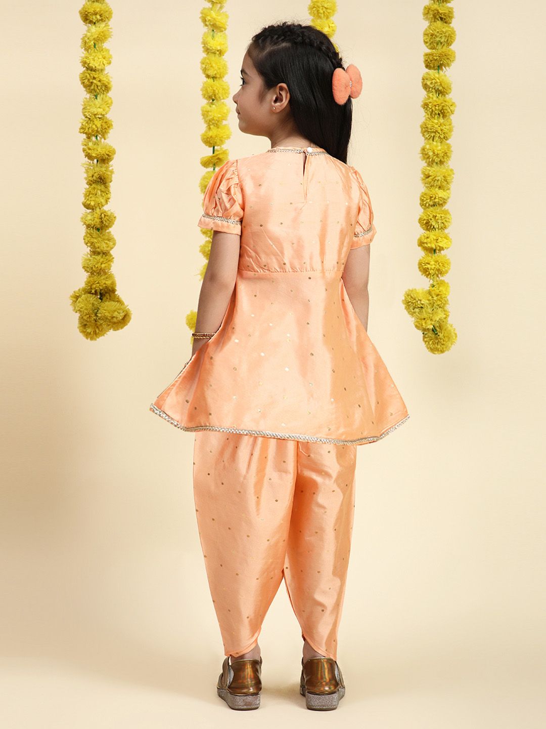 Cutiekins Girls Ethnic Motifs Embroidered Zari Kurta With Dhoti Pants