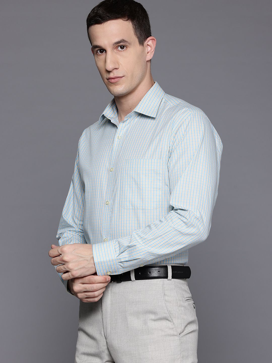 Raymond Pure Cotton Slim Fit Checked Formal Shirt