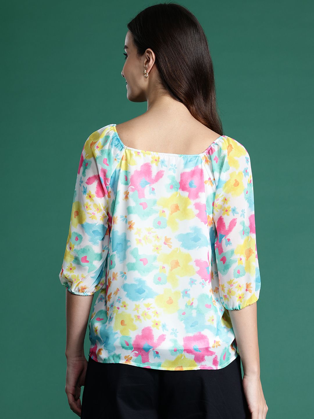 DressBerry Printed Puff Sleeves Top