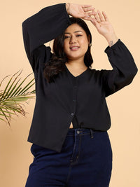 CURVY STREET Plus Size V-Neck Puff Sleeve Top