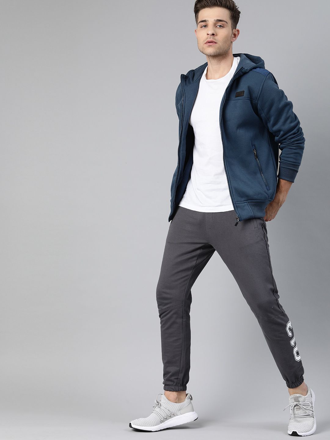 HRX by Hrithik Roshan Men Navy Blue Solid Hooded Bomber Jacket