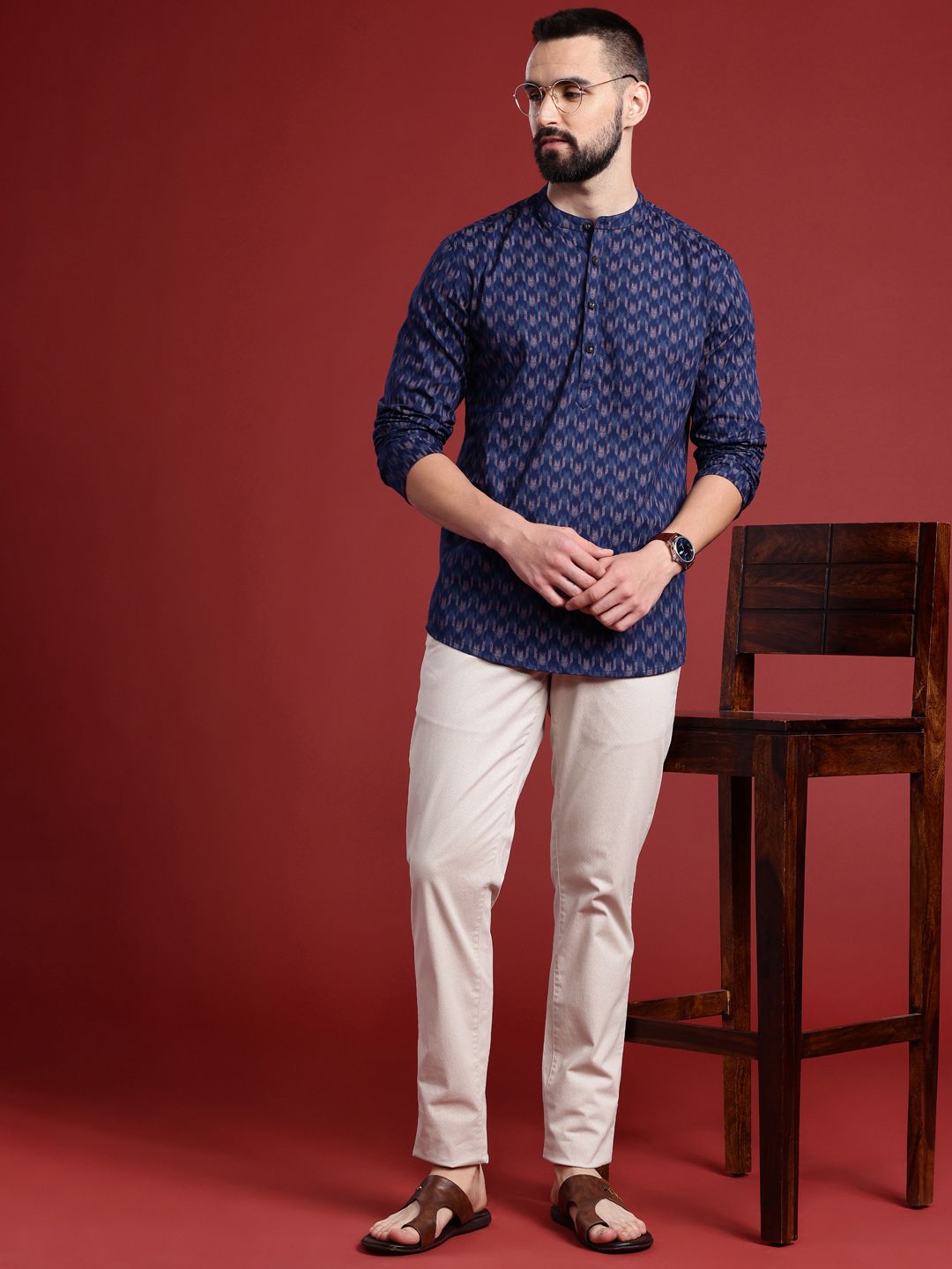 Anouk Ikkat Printed Indigo Short Kurta