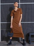 SASSAFRAS Brown Self Design Midi Sheath Dress