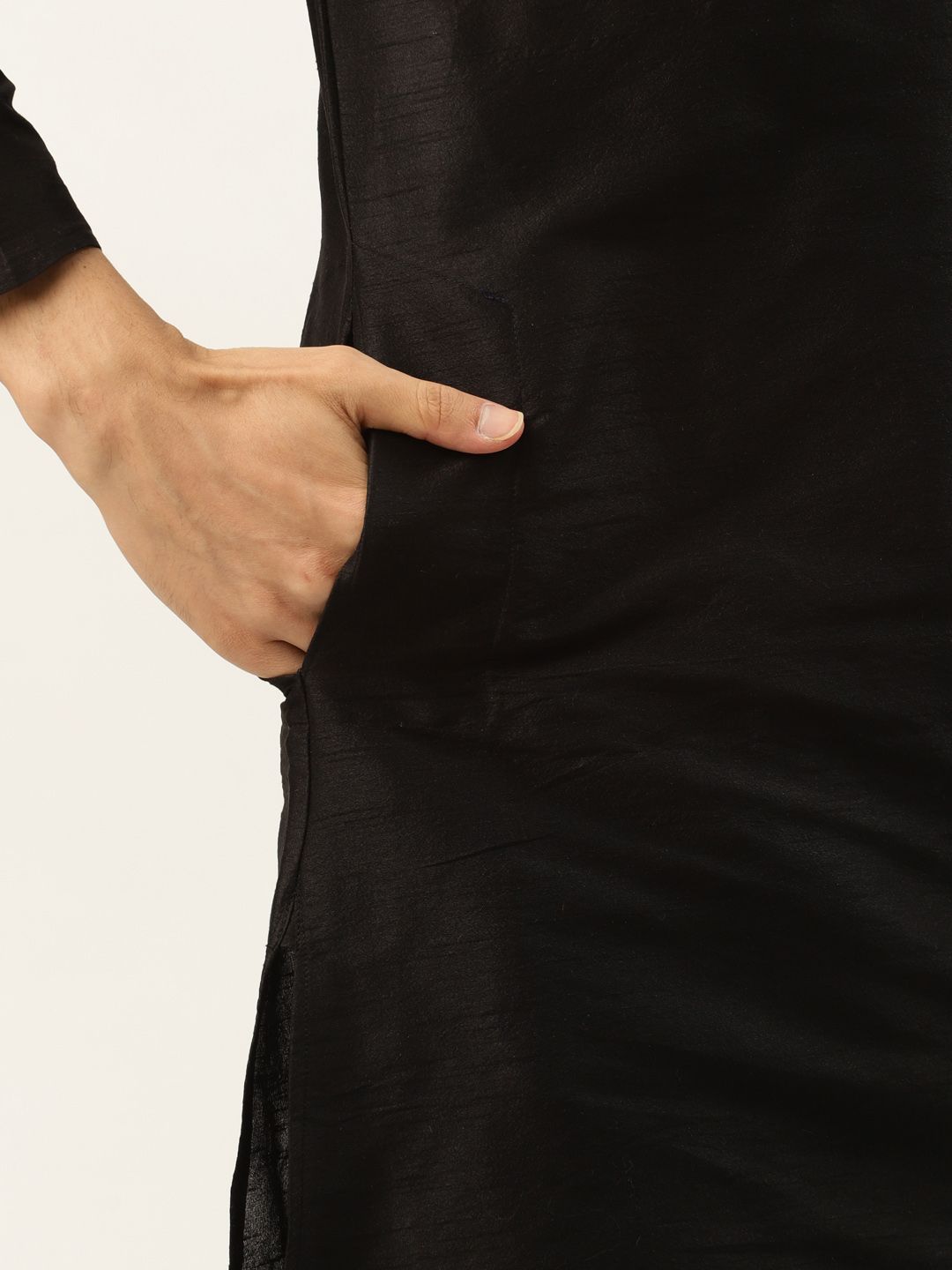 SOJANYA Men Black Kurta with Churidar & Nehru Jacket