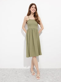 DressBerry Iconic Texture Play Smocked Swag Fit & Flare Dress