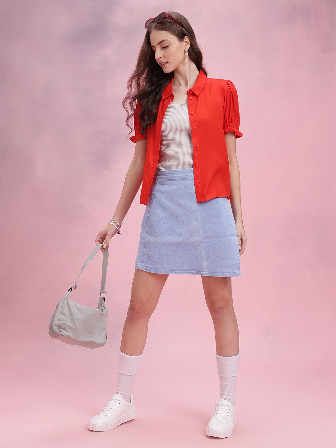 DressBerry Solid Puff Sleeves Casual Shirt