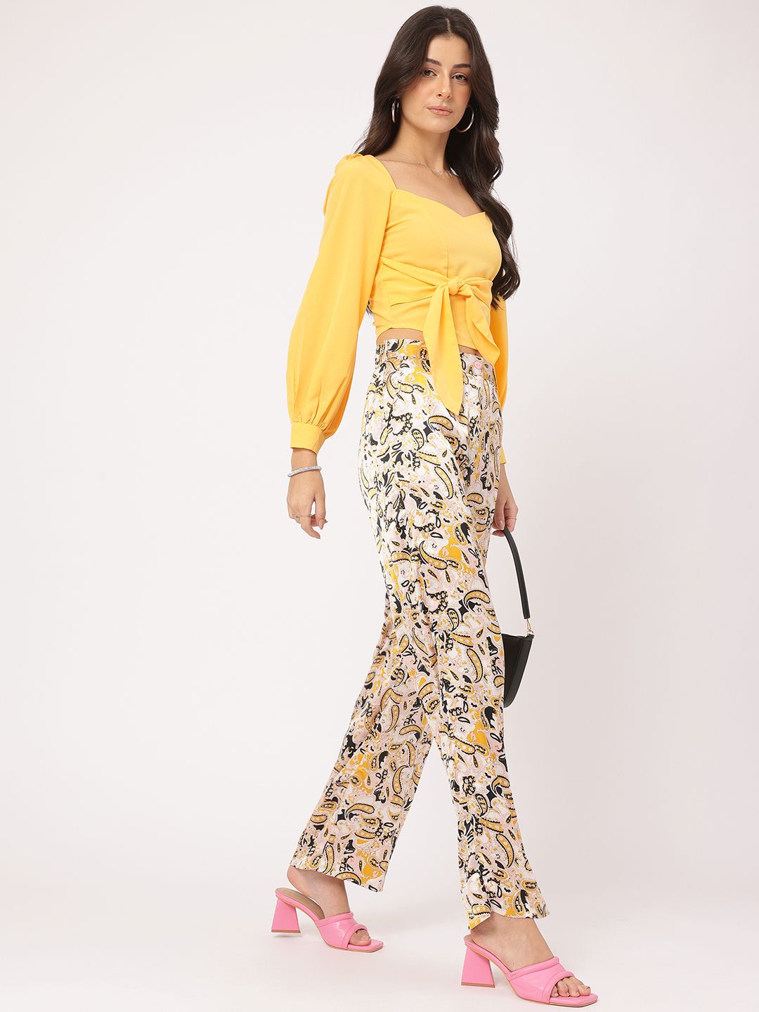 DressBerry Free Spirit Fashion Cuffed Sleeves Paneled Tie-Up Crop Top