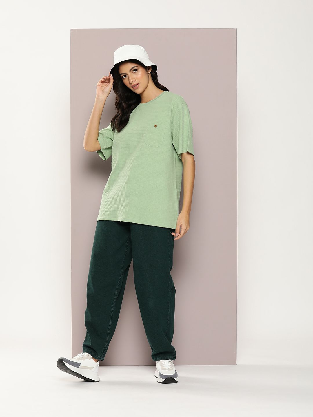 DILLINGER Women Self Design Oversized T-shirt