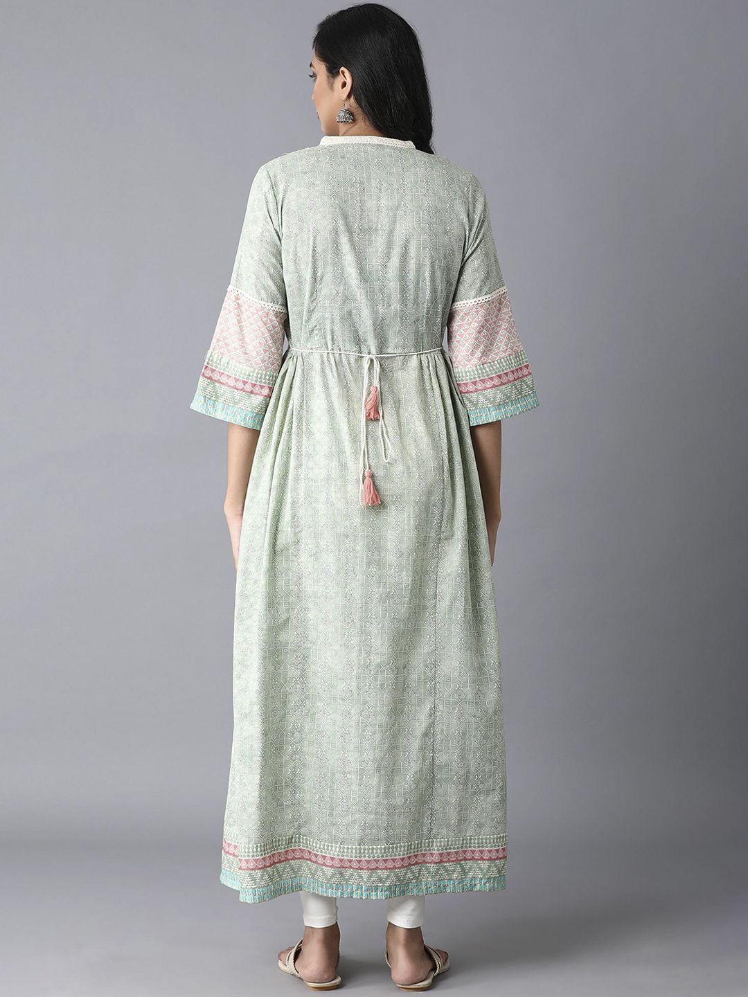 W Women Green Geometric Printed Kurta