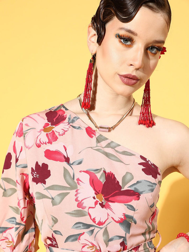 Berrylush Women Elegant Rose Floral New Neckline Dress