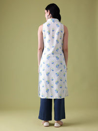 Anouk Conversational Printed Lace Insert Detail Shirt Collar Calf-Length Straight Kurta