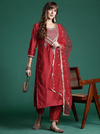 Indo Era Embroidered Sequinned Kurta With Trousers & Dupatta