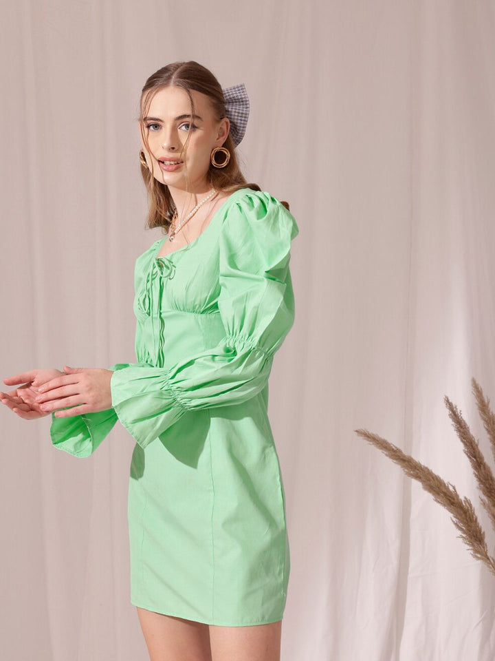 STREET 9 Square Neck Bell Sleeve Cotton Fit & Flare Dress