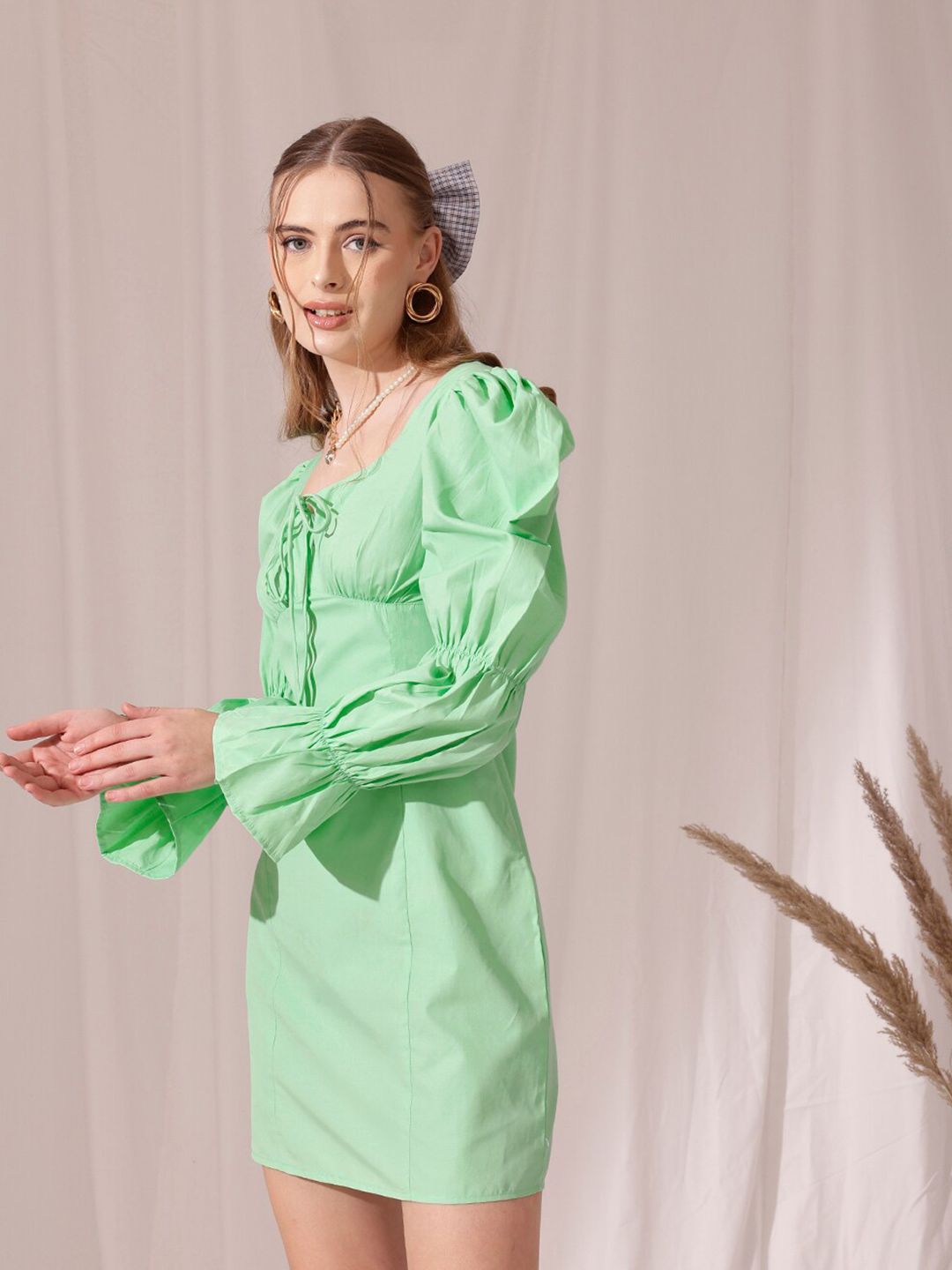 STREET 9 Square Neck Bell Sleeve Cotton Fit & Flare Dress