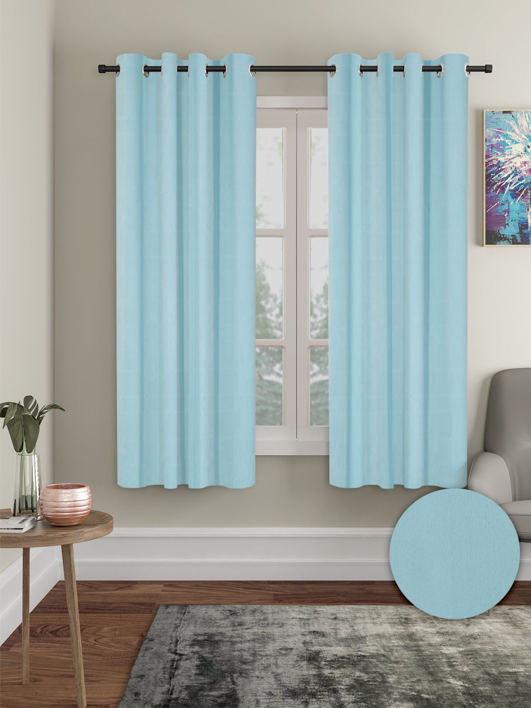Cortina Blue 2 Pieces Black Out Window Curtains