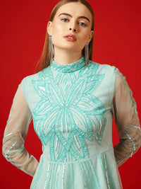 STREET 9 Embellished Sequinned Net A-Line Midi Dress