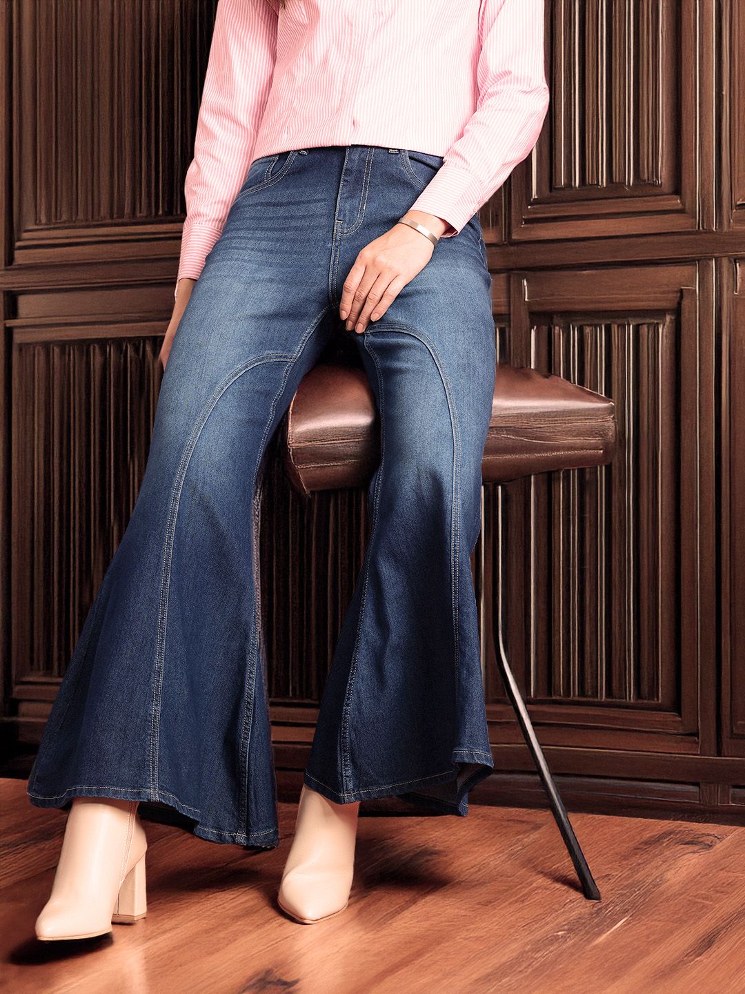 all about you Women Slim Flared Bootcut High-Rise Light Fade Stretchable Jeans