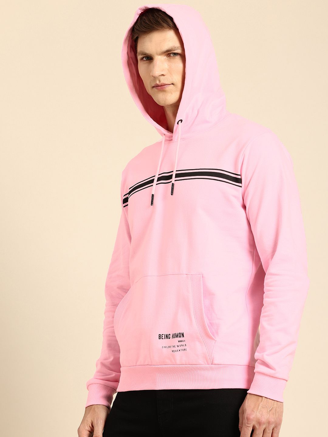 Being Human Striped Pure Cotton Hooded Sweatshirt