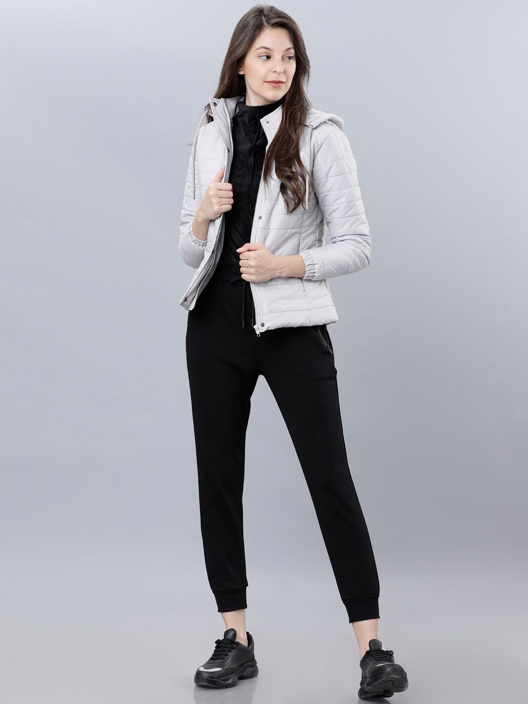 Tokyo Talkies Women Grey Solid Padded Jacket