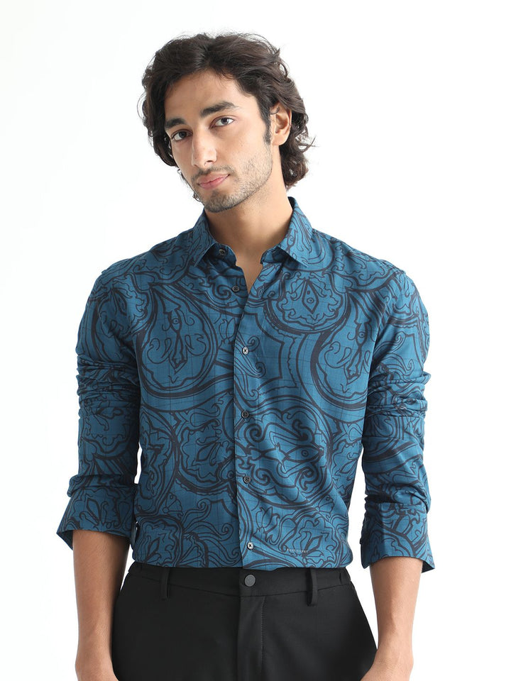 RARE RABBIT Men Paisum Slim Fit Opaque Printed Cotton Shirt