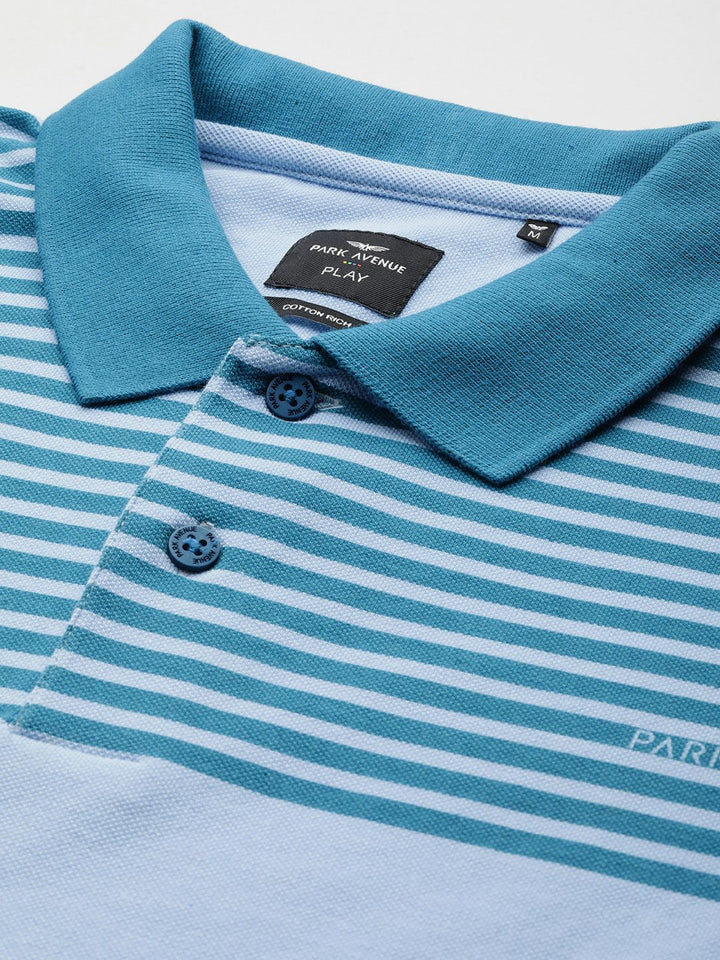 Park Avenue Men Striped Polo Collar Slim Fit T-shirt