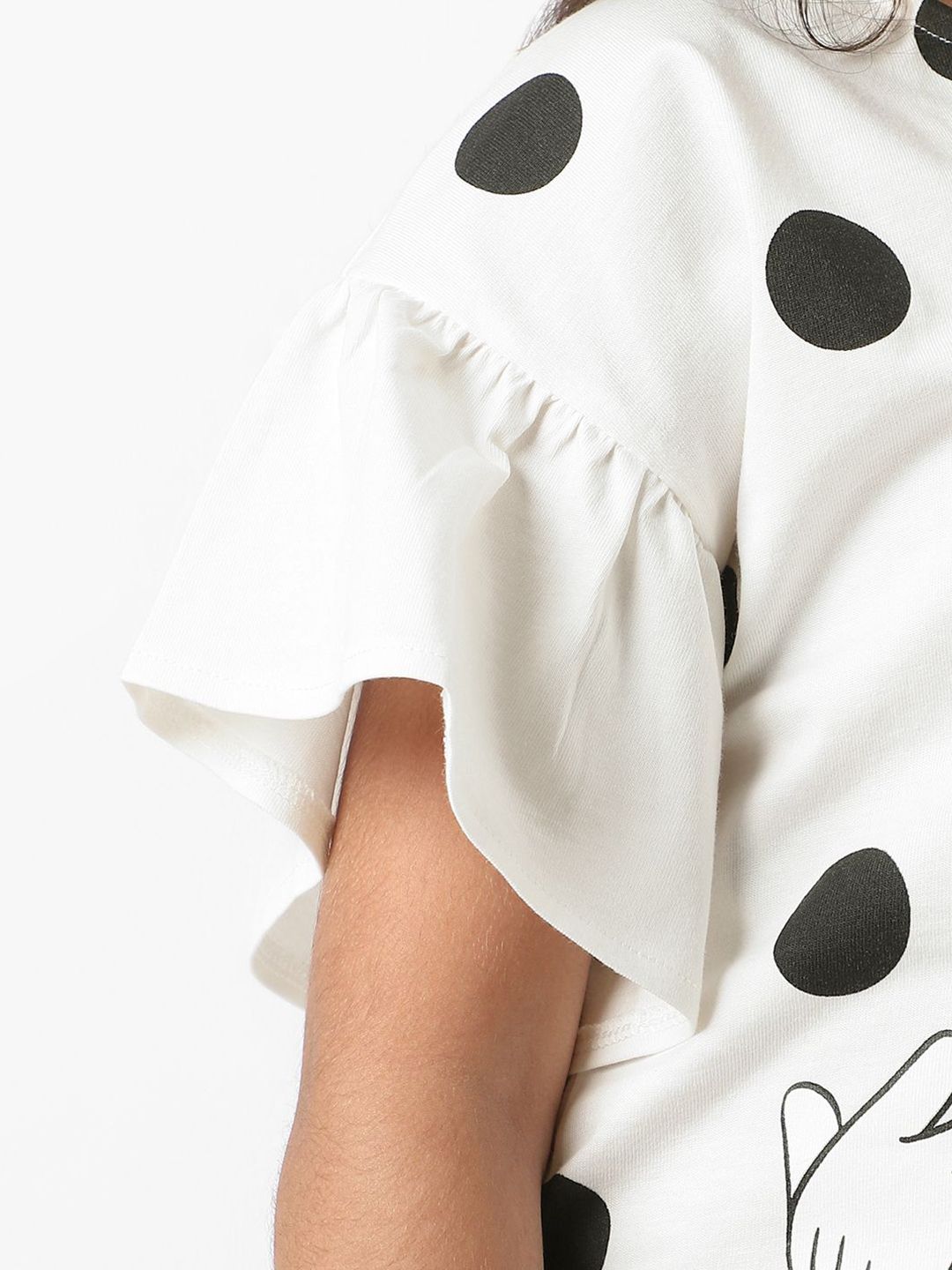 Nauti Nati Disney Girls Cotton Minnie Mouse & Daisy Polka Printed Flare Sleeves Top