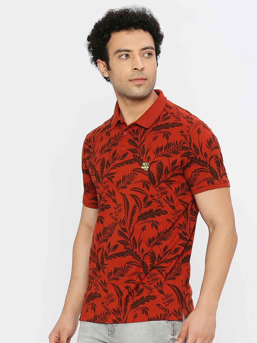 SPYKAR Tropical Printed Polo Collar Cotton T-shirt