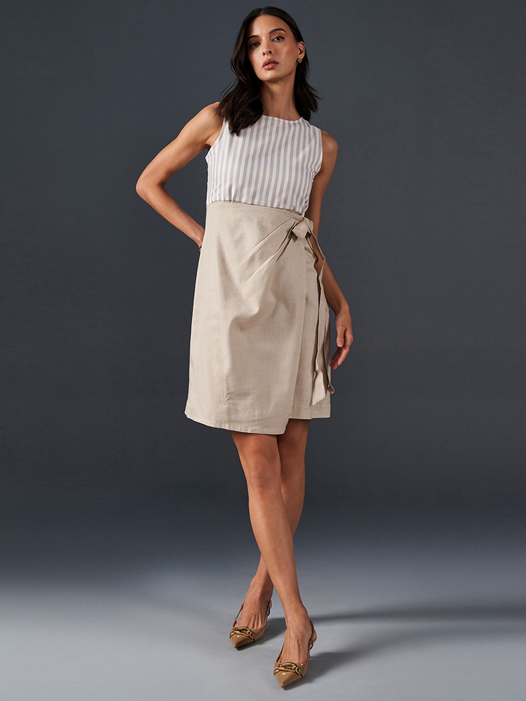 AND Round Neck Sleeveless Cotton A-Line Dress