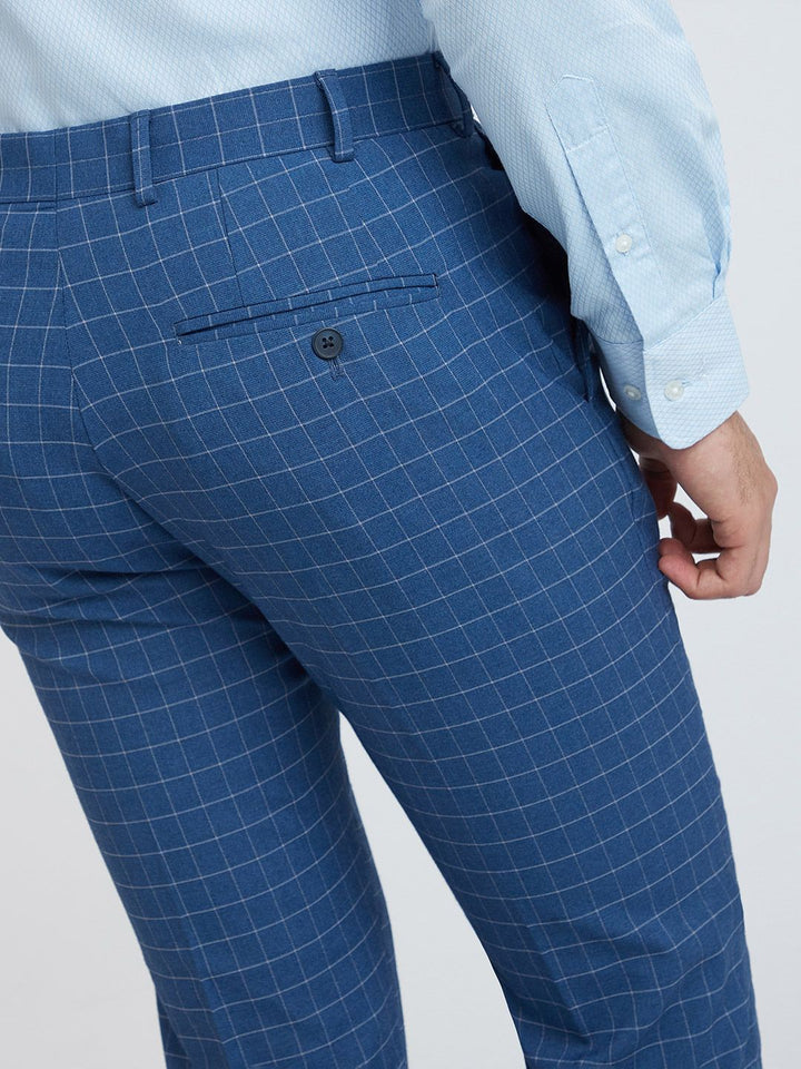 Park Avenue Men Blue Checked Slim Fit  Formal Trouser