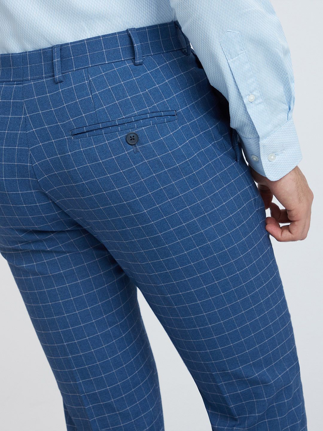 Park Avenue Men Blue Checked Slim Fit  Formal Trouser