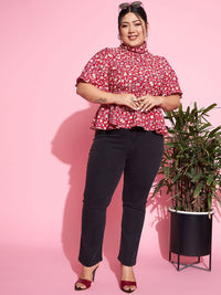 SASSAFRAS Curve Women Plus Size Black Bootcut High-Rise Stretchable Jeans