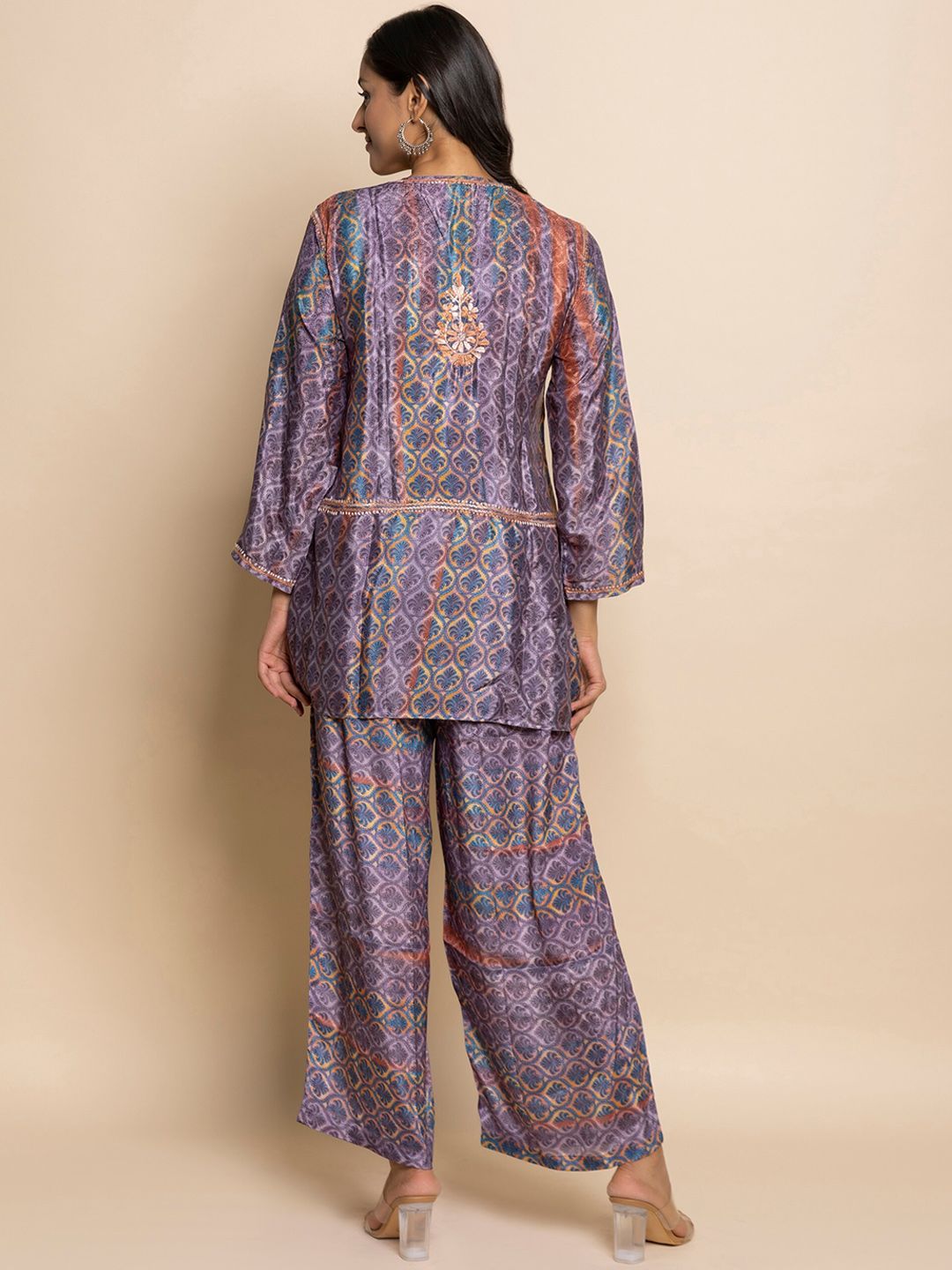 HOUSE OF KARI Floral Embroidered Regular Chikankari Straight Kurta with Palazzos