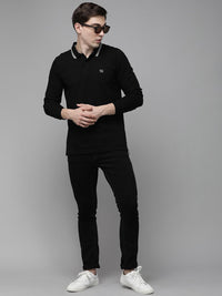 THE BEAR HOUSE Men Black Polo Collar with Tipping Pure Cotton Slim Fit T-shirt