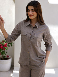 SANSKRUTIHOMES Striped Shirt Collar Pure Cotton Night suit