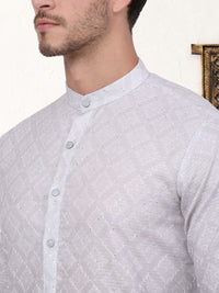 Jompers Ethnic Motifs Printed Mandarin Collar Sequinned Cotton Straight Kurta