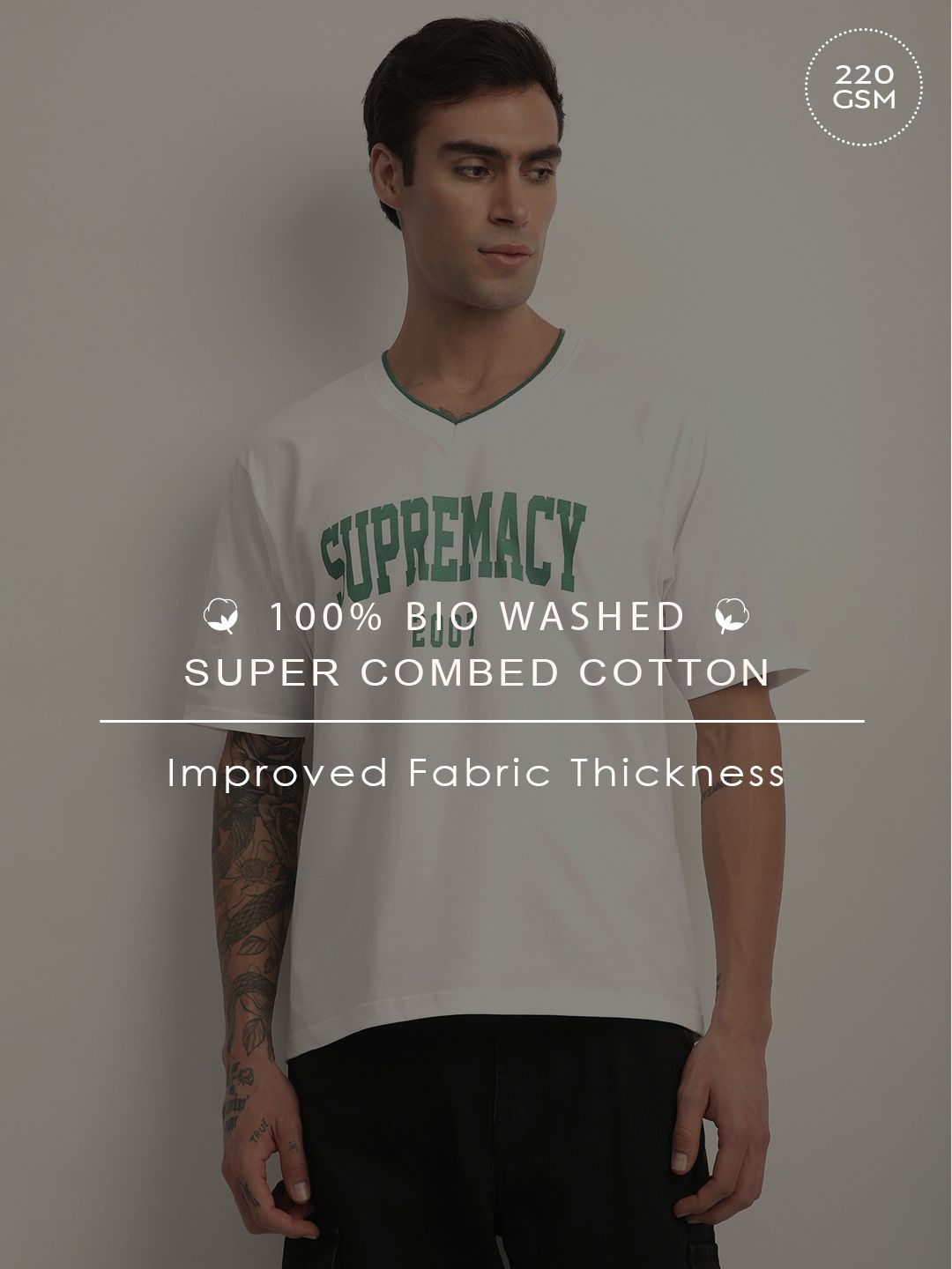 DILLINGER Men Short Sleeve Oversized V-Neck Printed Tshirt