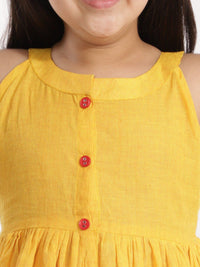 VASTRAMAY Girls Mustard Yellow Empire Pure Cotton Kurti with Trousers