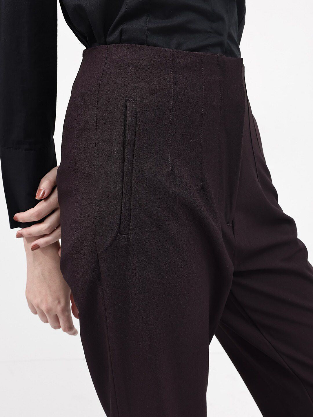 RAREISM Women Tapered Fit Cotton High-Rise Trousers